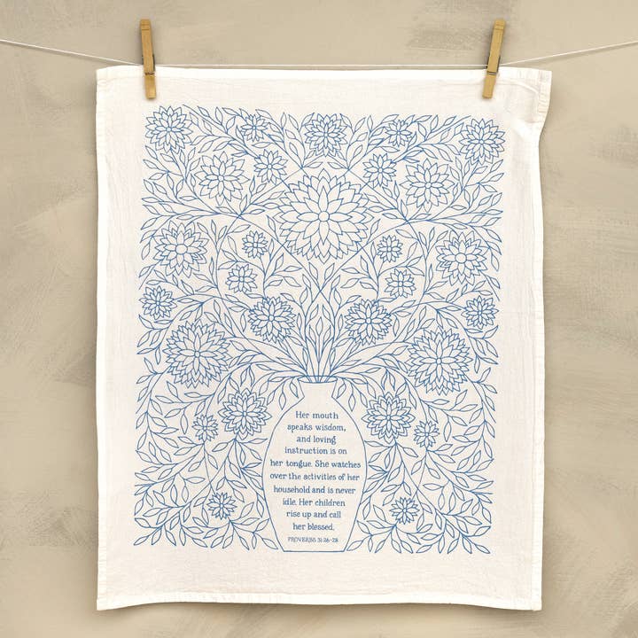 Little Things Studio - Wholesale Tea Towel - Call Her Blessed Scripture Tea Towel