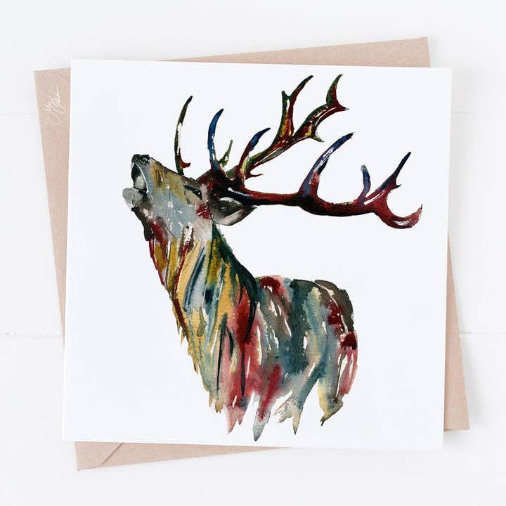 Tarjeta de felicitación de ciervo acuarela para venta al por mayor de Meg Hawkins Art