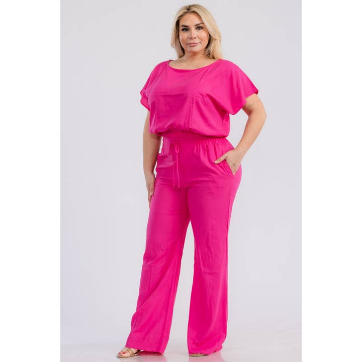 LINNEN TOP MET RONDE HALS EN KORTE MOUWEN EN ELASTISCHE TAILLE IN GROTE MATEN voor wholesale door Curve Market