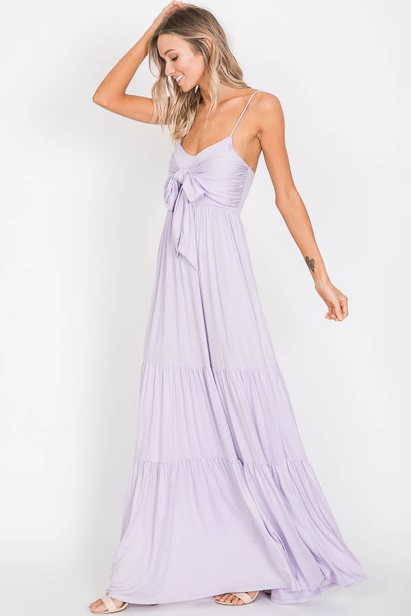 7th Ray - Vendita all'ingrosso Vestito - Donna - Abito lungo a balze con nodo frontale casual e spalline sottili D230727