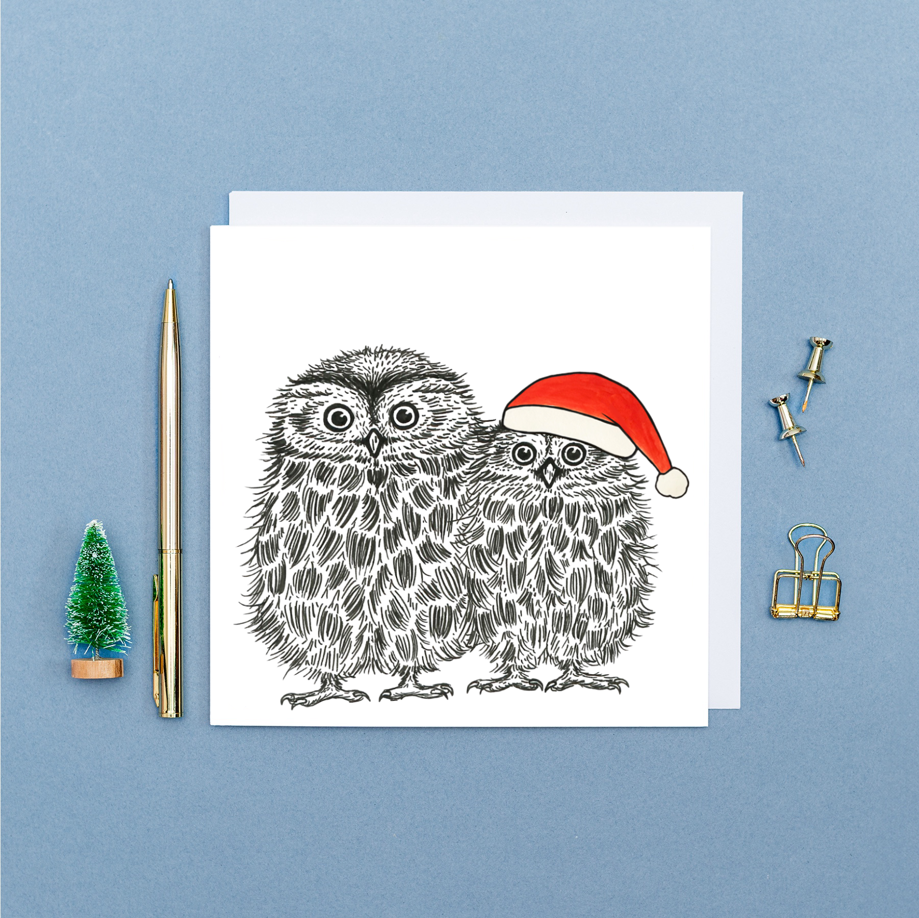 Wild Lines - Vendita all'ingrosso Biglietti di auguri di Natale - Biglietto di Natale con animali, motivo: Little Owls//British Wildlife//Biglietti natalizi ecologici1