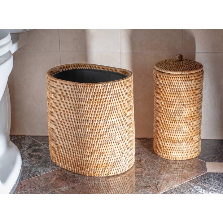 Artifacts Trading Company - Wholesale Trashcan/Trash Bin - Artifacts Rattanâ„¢ Oval Waste Basket with Metal Liner
