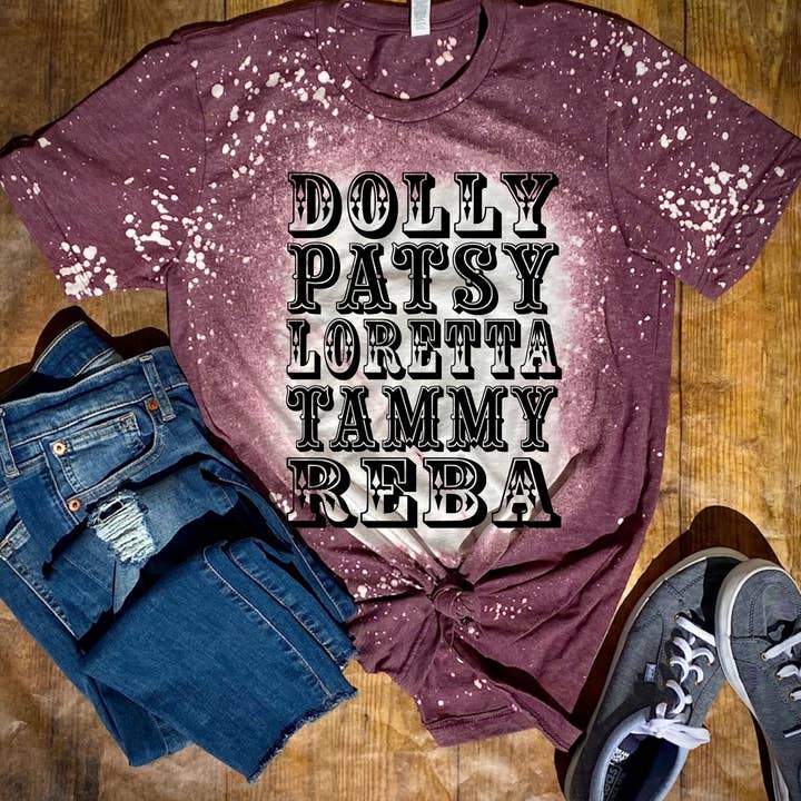 The American Honey - Wholesale Screen Printed T-Shirt - Women's - Country Legends Reba Dolly Patsy Tammy Loretta