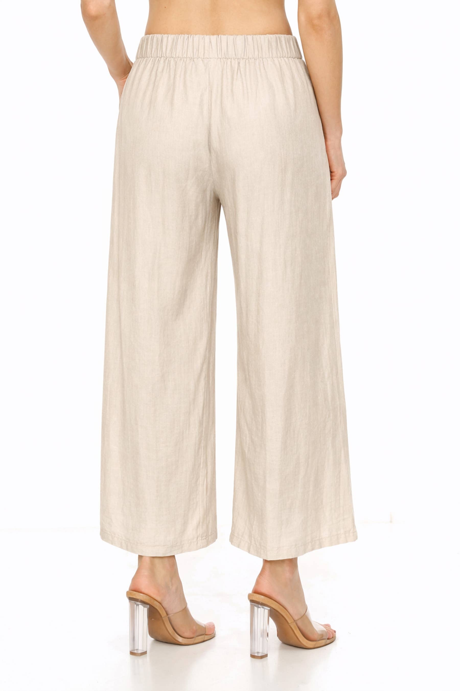 MOA COLLECTION - Wholesale Pants - Women's - Linen Texture Wide Leg Palazzo Pants Casual Style10