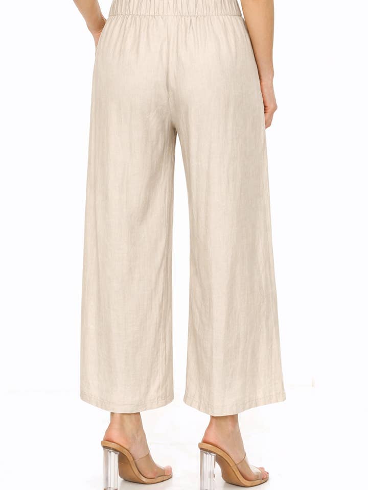 MOA COLLECTION - Wholesale Pants - Women's - Linen Texture Wide Leg Palazzo Pants Casual Style10