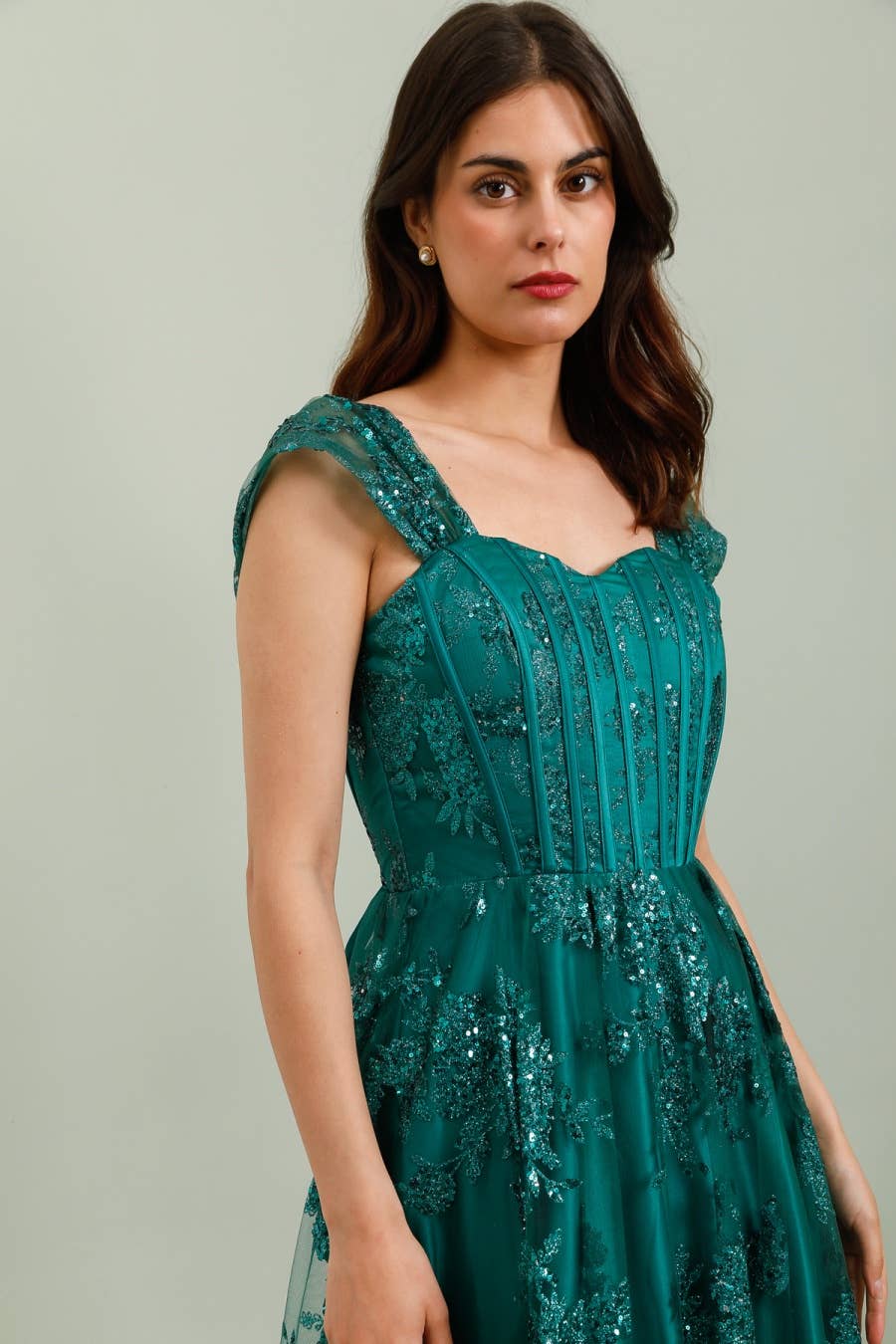 Les Voiliers - Wholesale Gown - Women's - Emerald green sequined long evening dress1