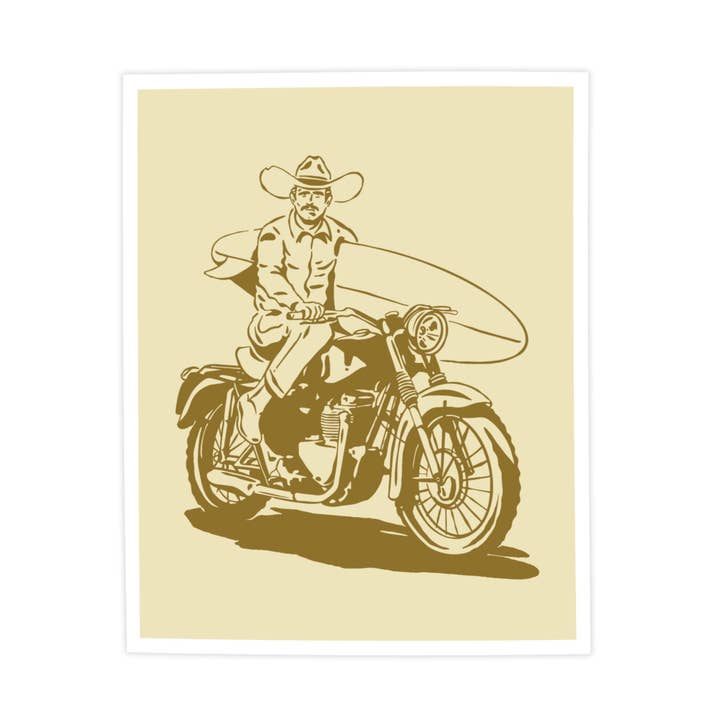 Poster mit Motiv „Steel Pony Surf Cowboy“, Illustrationsposter für den Großhandel von Kamin Tersieff