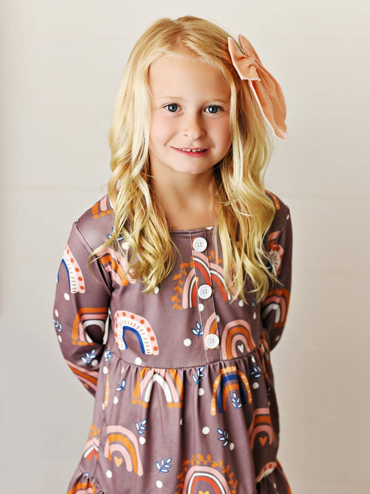 Adorable Sweetness - Wholesale Top & Leggings Set - Kids - Kids Rust Rainbow Polka Dot Fall Two Piece Tiered Button Set2