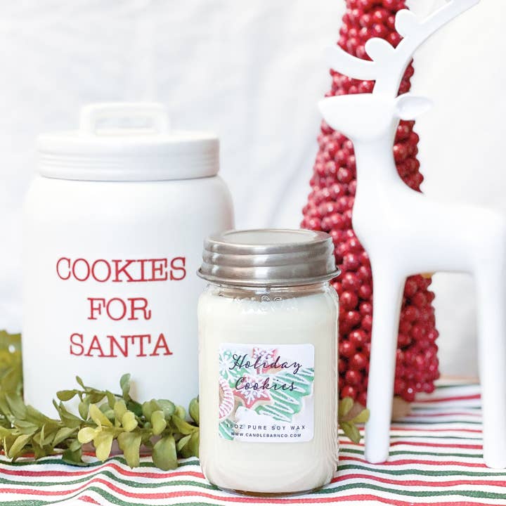 16oz Holiday Cookies Mason Jar Soy Candles for wholesale by Timber Oak Candles