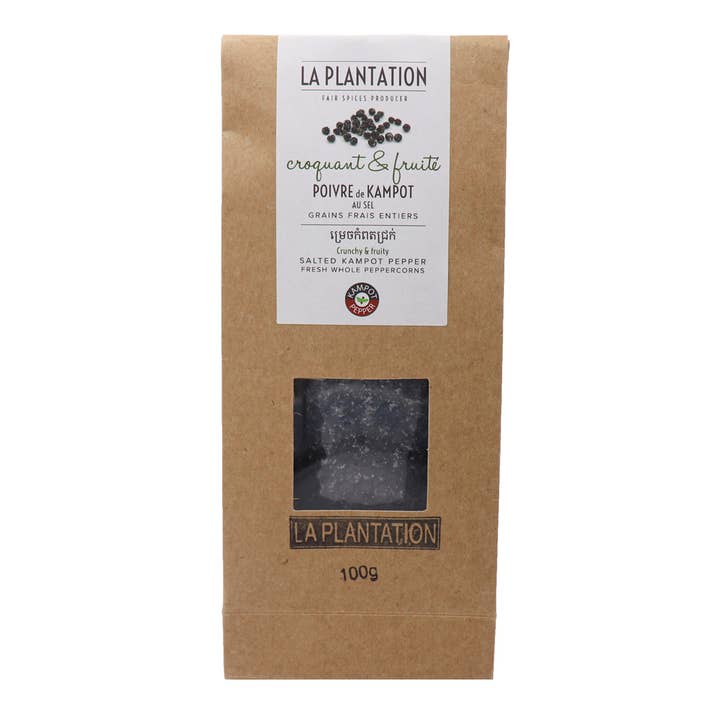Salted Kampot Pepper 100g Kraft Bag for wholesale by La Plantation Fair Spices