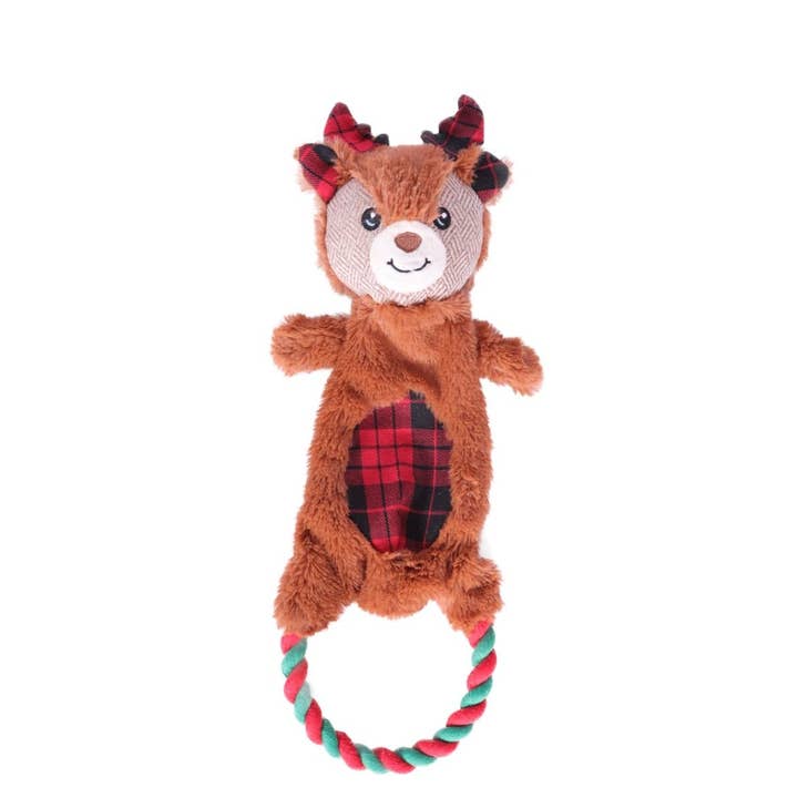 Crinkle Reindeer Tartan Tug Dog Toy for wholesale by PetLondon