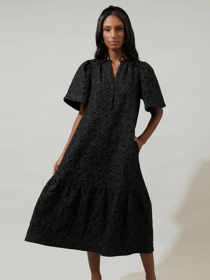 Arielle Jacquard Floral Ely Midi Dress for wholesale by Sugarlips