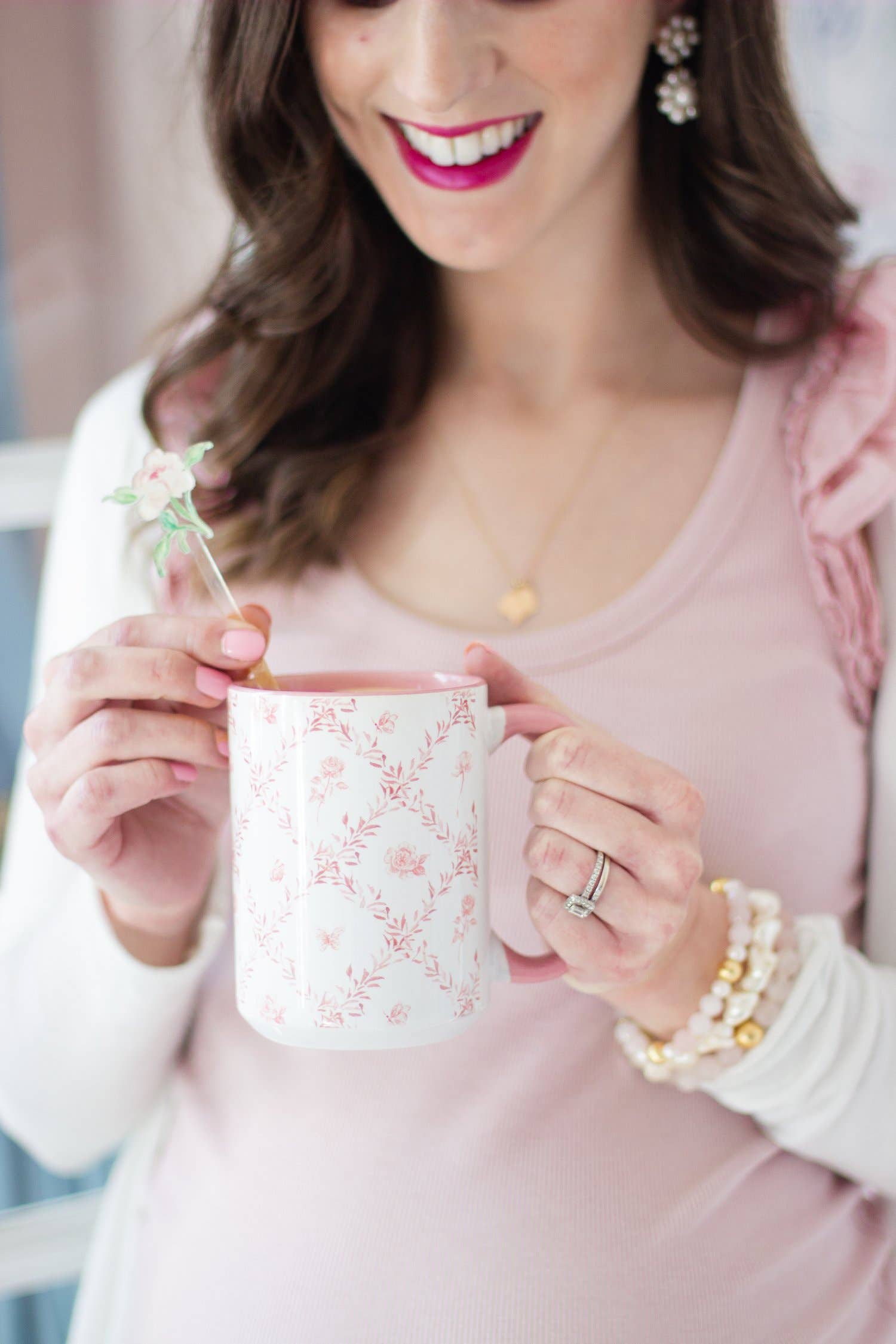 Simply Jessica Marie - Wholesale Coffee Mug - Pink Rosebud Trellis 15oz Tall Watercolor Mug2