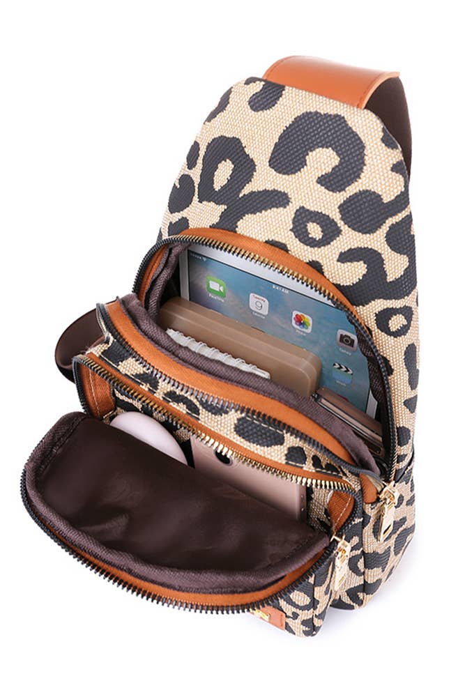 Leopard Leopard Print Twin lynlås slynge crossbody taske ZZKF329 for engroshandel på Faire2