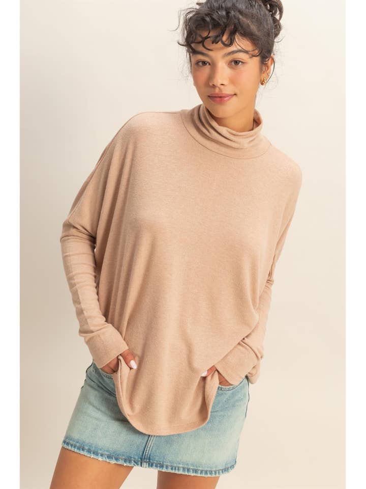 Draped Oversized Turtleneck Dolman Sleeve Top for wholesale by HYFVE