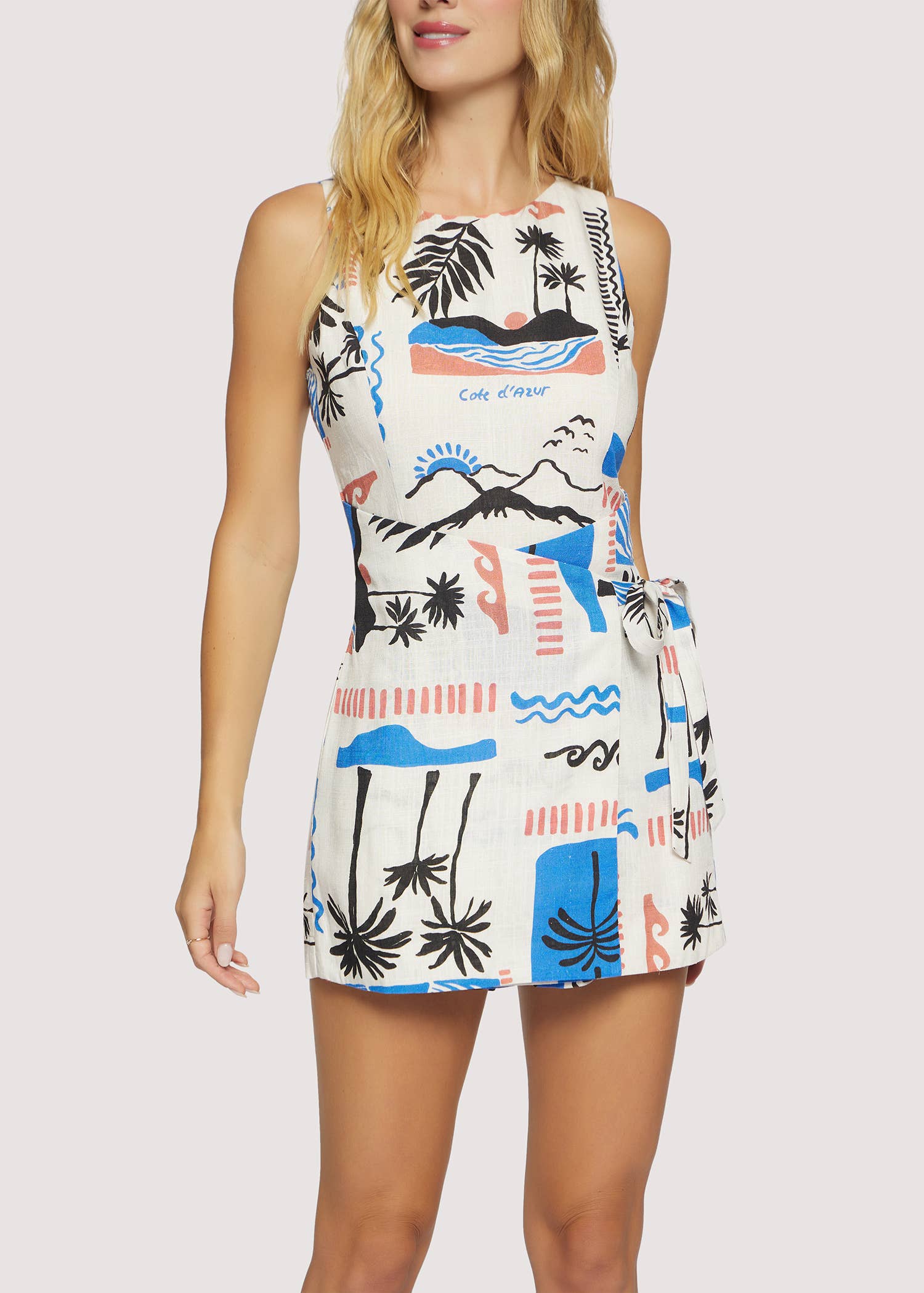 Cream blue multi Azure Paradiso Romper - Summer Short Sleeve Vacation for wholesale on Faire0