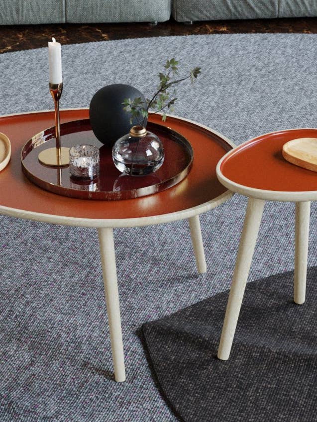 Marsala Couchtisch, aus Holz und ockerfarbener Keramikfarbe für den Großhandel von Potiron