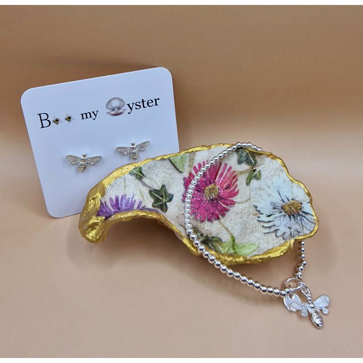 Bee my Oyster - Wholesale Jewelry Dish - Wild Daisies Flowers Oyster Shell Trinket Dish1