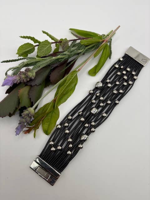 Trades by Haim Shahar - Wholesale Beaded Bracelet - Black Leather Wide Beaded Bracelet4