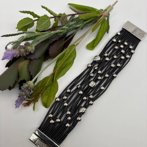 Trades by Haim Shahar - Wholesale Beaded Bracelet - Black Leather Wide Beaded Bracelet4