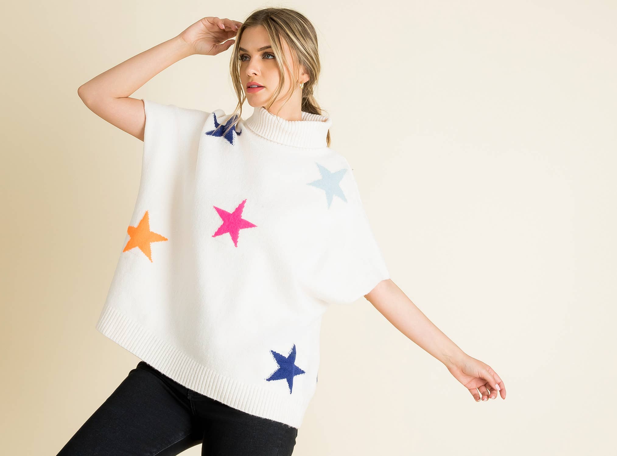 CREAM Star Pattern Poncho for wholesale on Faire1