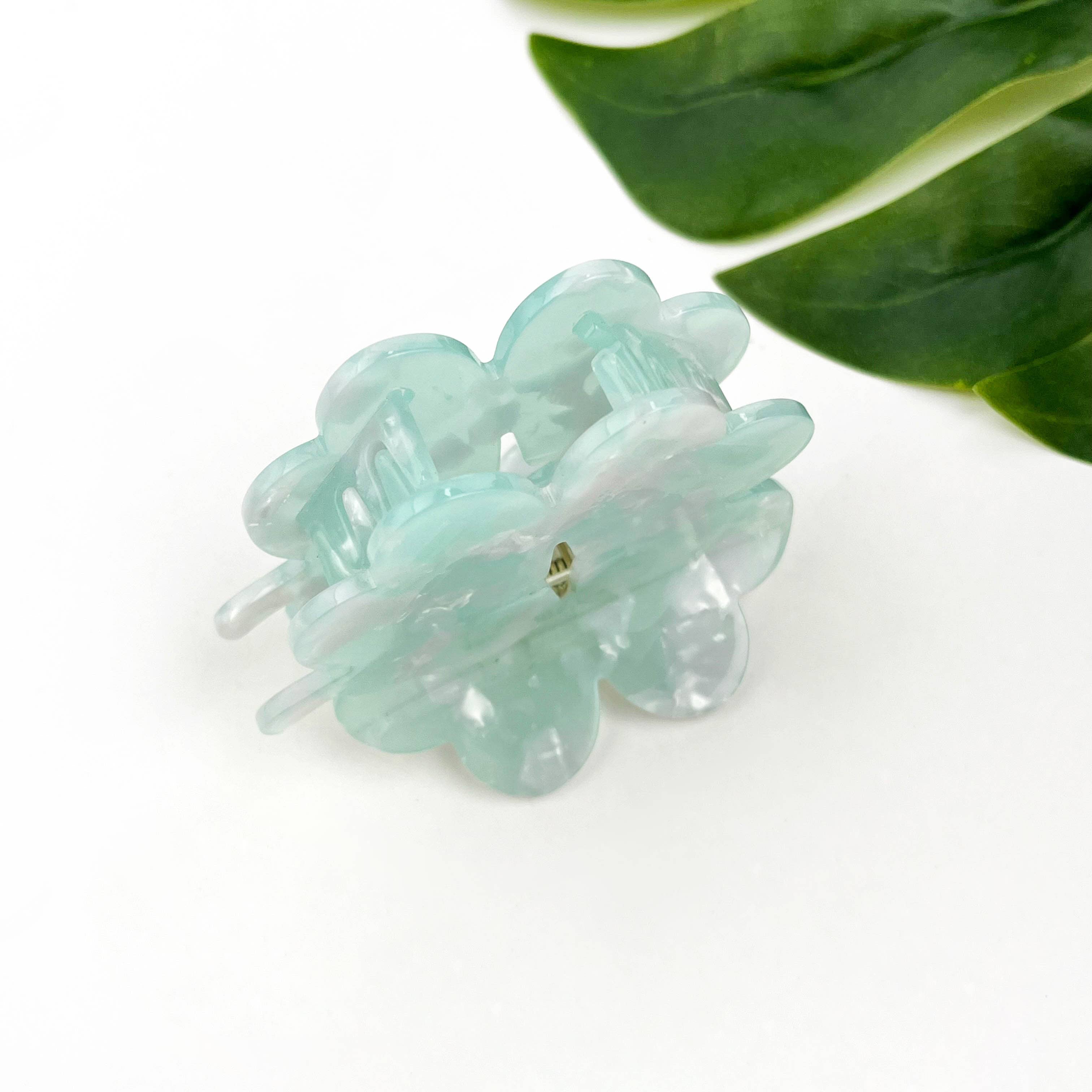 Green Clover Acetate Hair Claw Clip, Lucky Flower Hair Clip for wholesale on Faire4