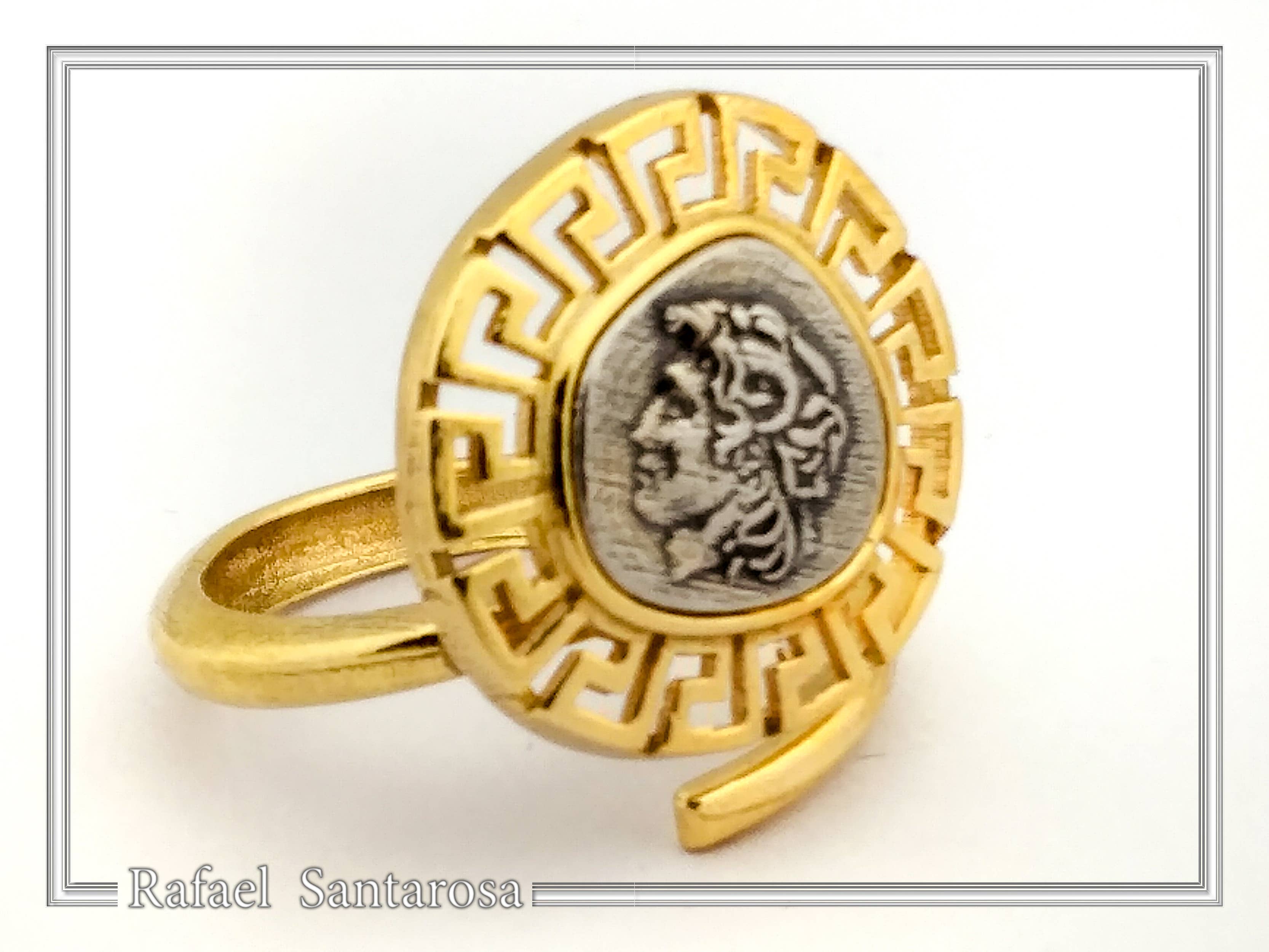 RAFAEL SANTAROSA - Venta al por mayor Anillos grandes/de cóctel - Anillo ajustable de Alejandro Magno, moneda griega sobre plata1
