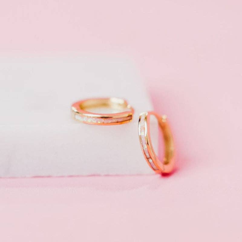 Chloe + Lois - Wholesale Huggie Earrings - Pink Opal Huggie Hoops6