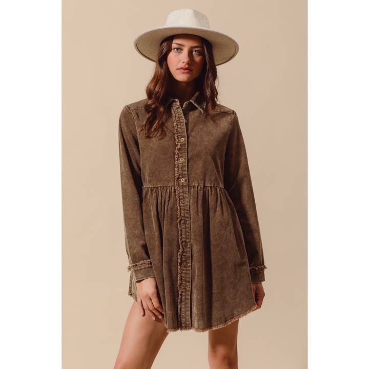 IVE – wholesale Dress – Women's – MINERAL WASHED CORDUROY BUTTON UP SHIRT DRESS