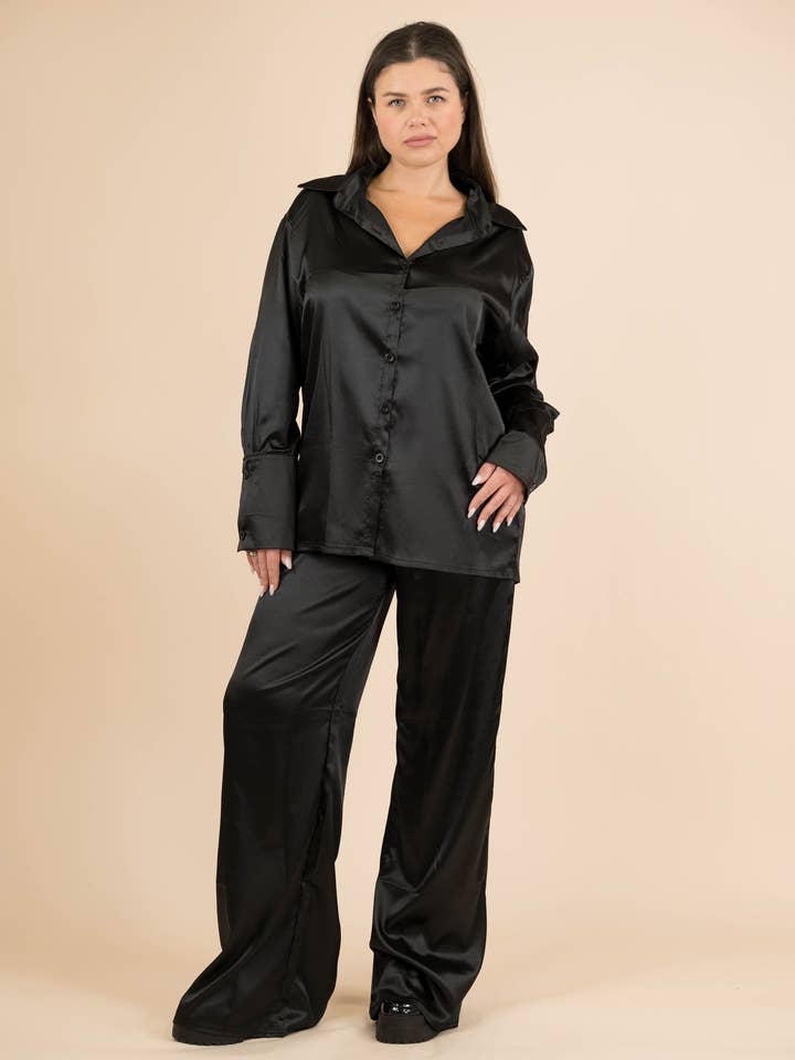 satinknappskjorta och byxuppsättning för wholesale av Flarix