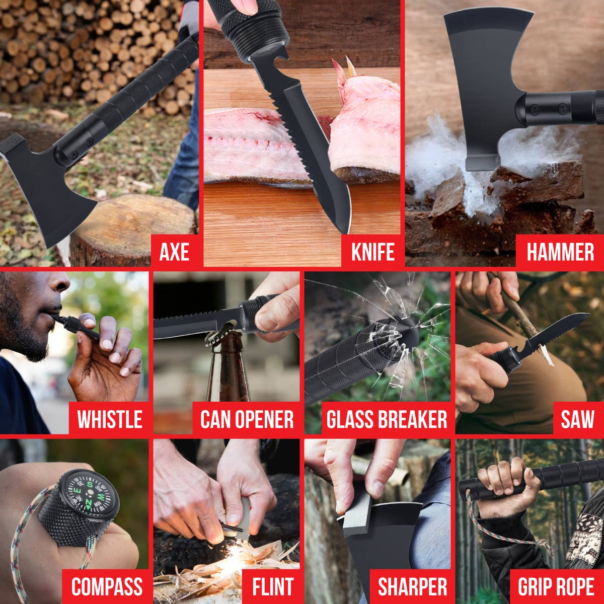 Pole9 - Wholesale Handy Tool - 11 in 1 Survival Axe Set2