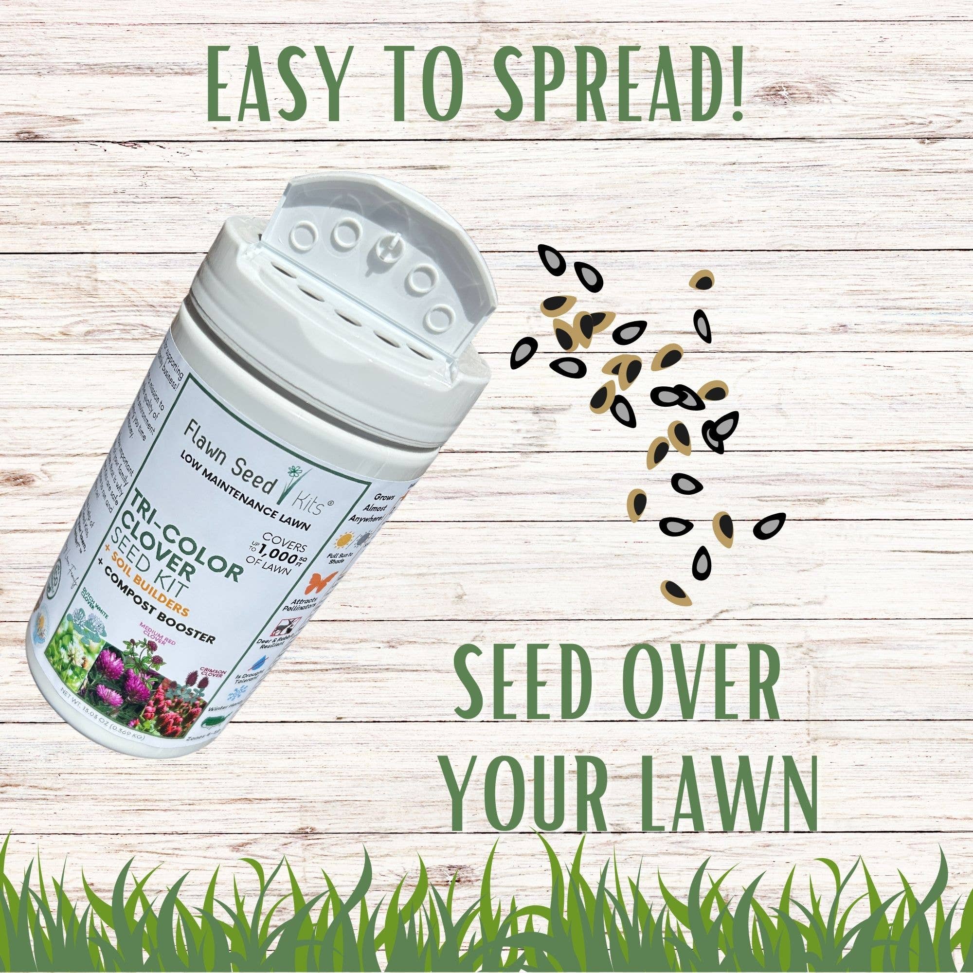 Flawn Seed Kits - Wholesale Plant Seeds - Tri-Color Clover Seed Easy Spread Shaker7
