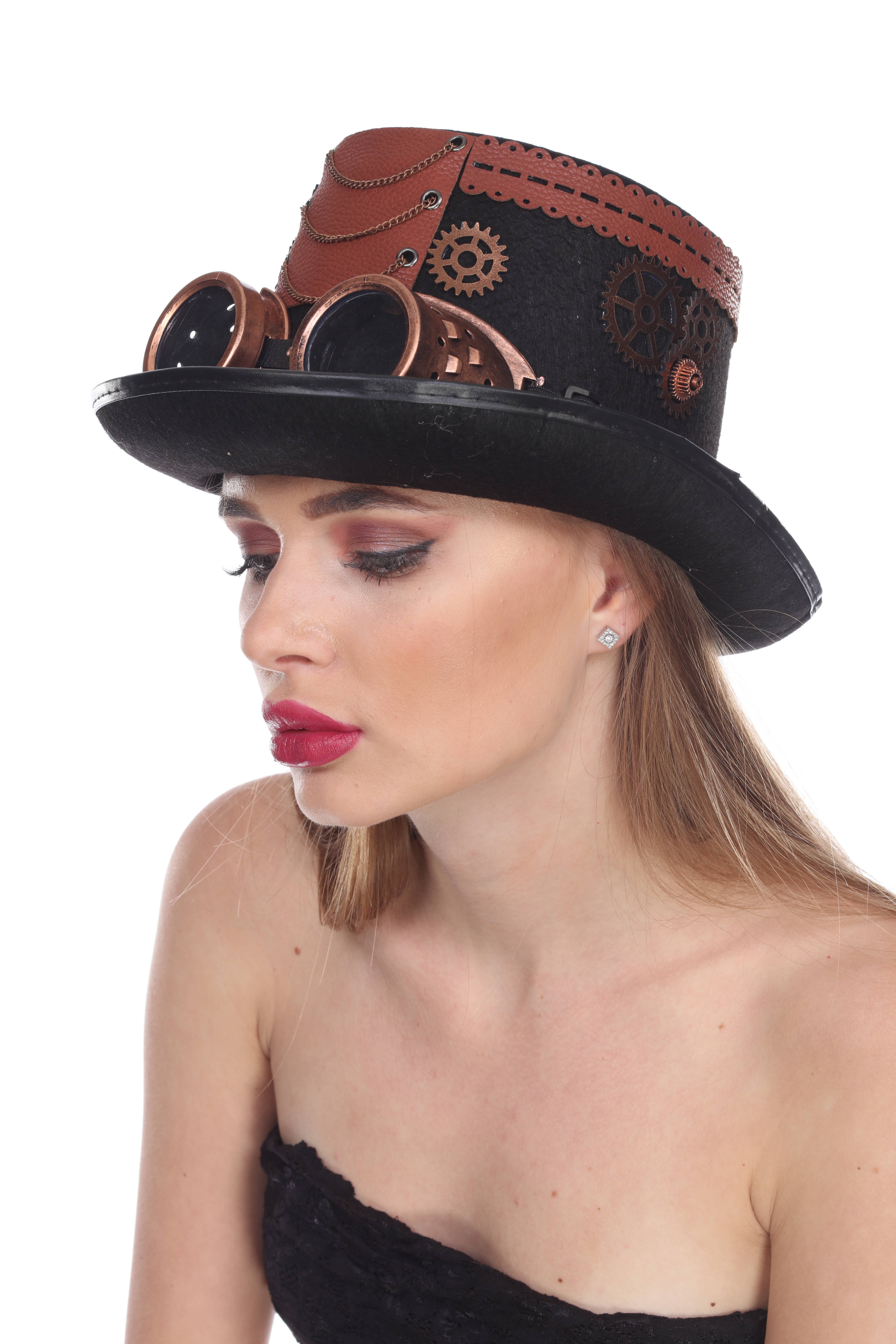 Western Fashion - Wholesale Bowler Hat - Women's - Steampunk Hat with Goggles - Copper10