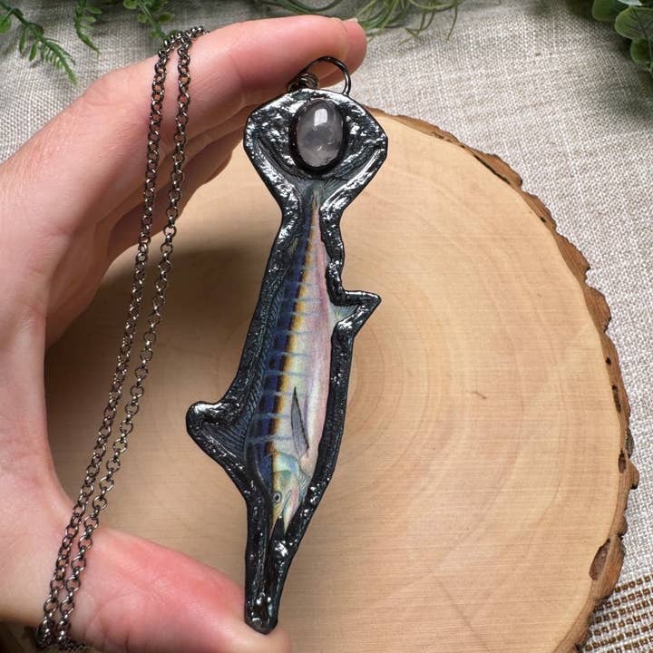 Copper Ashes - Wholesale Pendant/Charm Necklace - Swordfish and Rose Quartz Necklace1