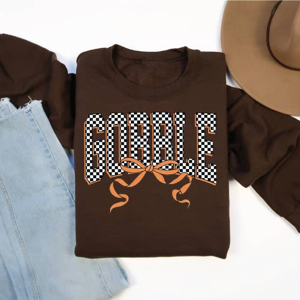 Checkered Gobble- Fall Sweatshirt for wholesale by Southern Attitude Designs Inc