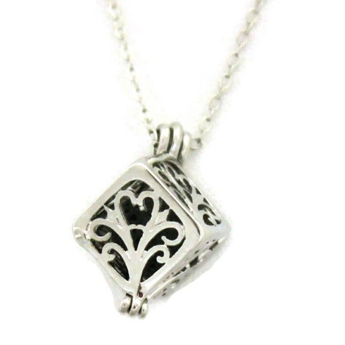 Destination Oils - Wholesale Aromatherapy Necklace - Wish Prayer Box Silver Essential Oil Diffuser Necklace0