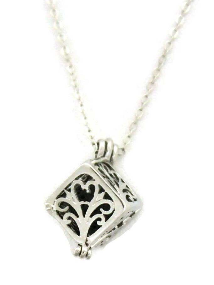 Wish Prayer Box Silver Essential Oil Diffuser Necklace for wholesale by Destination Oils