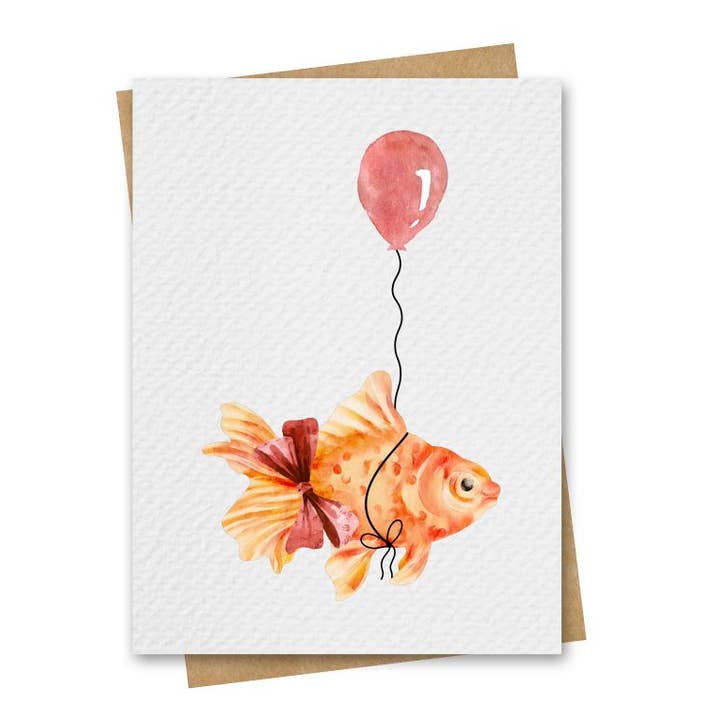 Paper Kuts - Wholesale Birthday Card - Watercolour Goldfish With Red Balloon Birthday Card