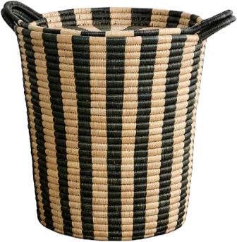 The African Home Goods - Wholesale Basket - Woven Basket: Ineke Black and Tan Striped Basket1