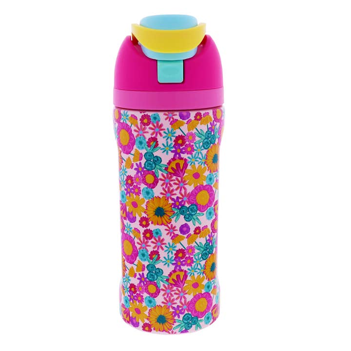 Kids Bold Floral 16 Oz. Water Bottle With Straw Cap for wholesale by Jane Marie