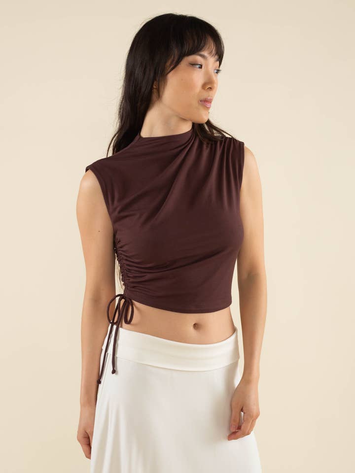 Mari Mock Neck Asymmetrical Adjustable Crop Top - Plus Size for wholesale by NLT