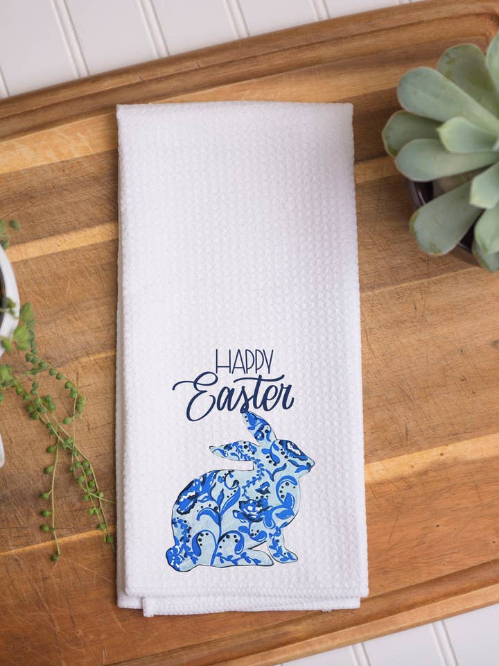 Spring Kitchen Towel – Chinoiserie Bunny for wholesale by The Navy Knot