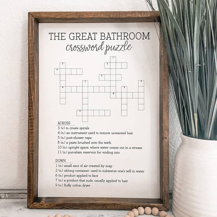 Willie & Dolly Designs - Vendita all'ingrosso Cartelli da bagno - Great Bathroom Cruciverba cartello in legno con