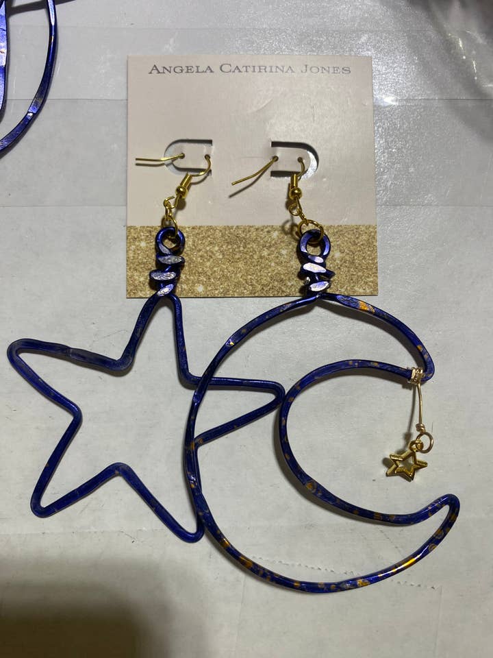 Medium Moon and Star Earrings for wholesale by Angela Catirina Jones