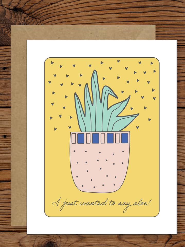 Tarjeta de felicitación I Just Wanted to Say Aloe | Tarjeta de felicitación minimalista | Tarjeta Aloe para venta al por mayor de Banana Travels Press