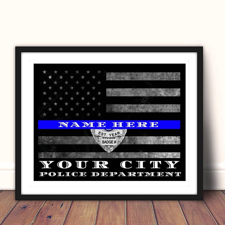 Modern Memory Design Picture Frames – Impressão artística por atacado – Columbus Police Officer Fin Blue Line Flag Gift Art