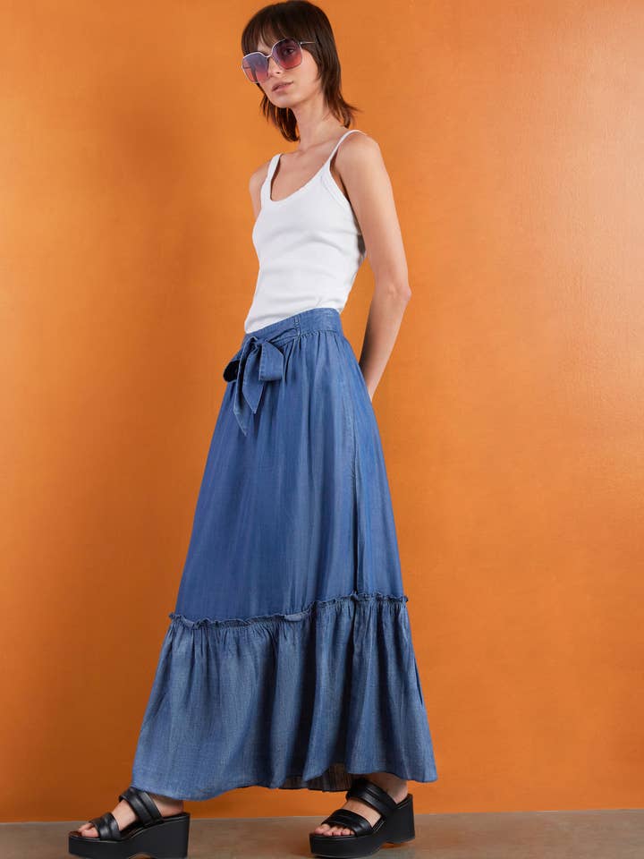 East Blue Soft Denim Maxi Skirt for wholesale on Faire2