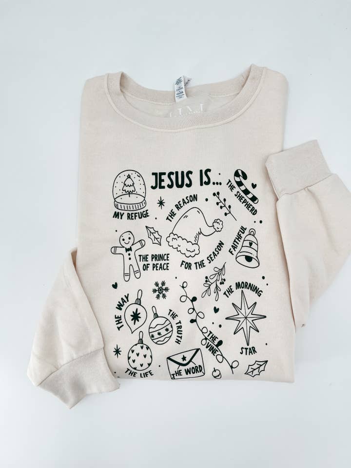 JESUS IS Christmas Doodles Sweatshirt voor wholesale door Hand Made Alabama
