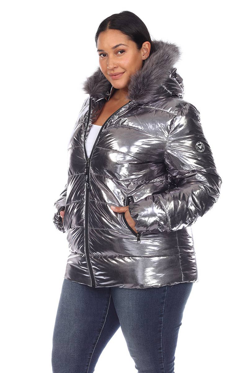 WHITE MARK - Vente Manteau – femme - Doudoune métallisée grande taille avec capuche21