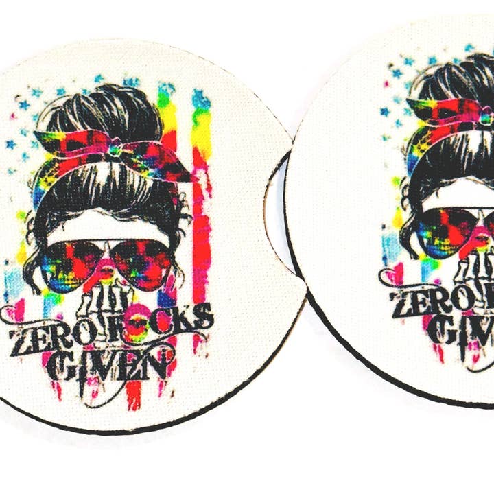 Sottobicchieri per auto in neoprene Zero F*cks Given per la vendita all'ingrosso da parte di The Boho Country Chic LLC